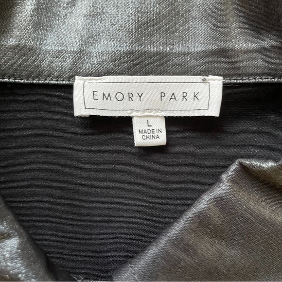 Gunmetal Iridescent Sheen Cropped Collared Button Up Jacket Large - Picture 8 of 8